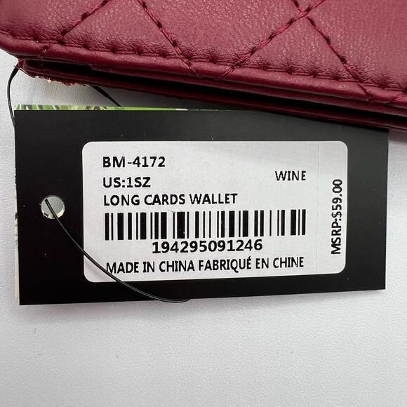 Badgley Mischka Womens Vegan Leather Long Card Wallet Wine Red Quilted NWT - Picture 3 of 12